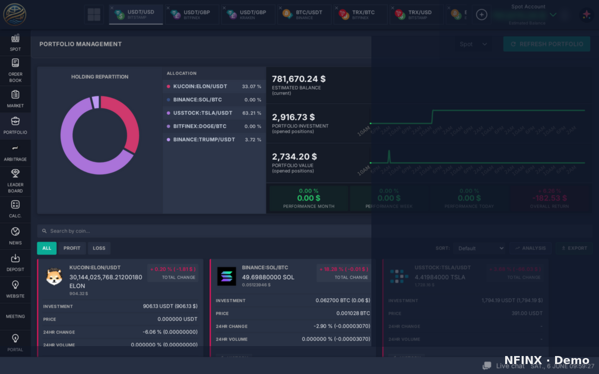 Spot portfolio with practice account toggle