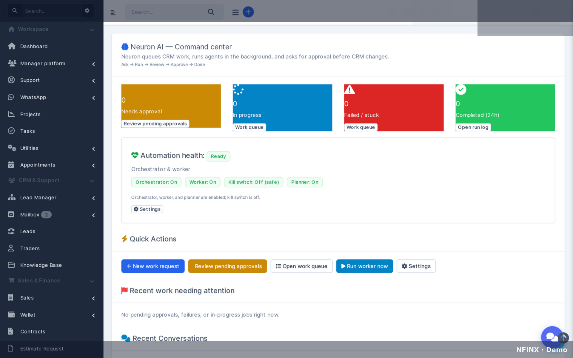 Neuron AI automation in NFINX CRM
