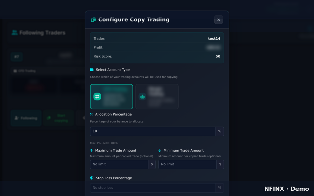 Copy trading configuration modal